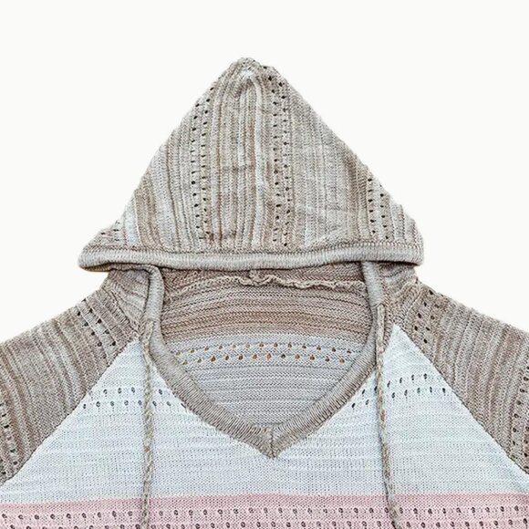 Large - Women's Color block, Hollow Out Long Sleeve, Lace Up Casual Hoodie - Picture 4 of 4